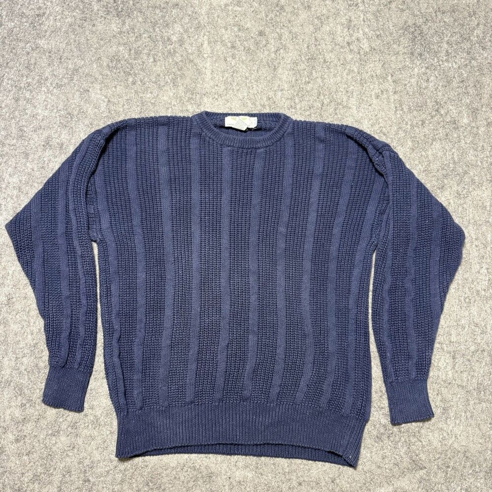 Vintage 90s American Weekend Sweater Mens XL Blue Chunky Ribbed Ramie Cotton